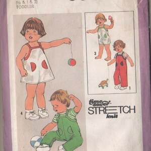 Vintage Simplicity Pattern #8845 CUT and COMPLETE  Sewing Dressmaking Pattern Toddlers&#39; Overalls in 2 Lengths & Sundress Size 1/2, 1 and 2