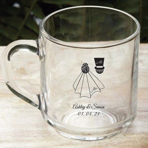 Personalized 10 oz Glass Coffee Mug Bride & Groom Wedding Favors Bridal Shower Favors