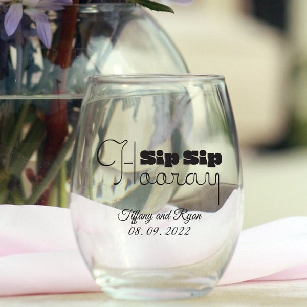 Sip Sip Hooray 9 oz Wedding Stemless Wine Glass Favors