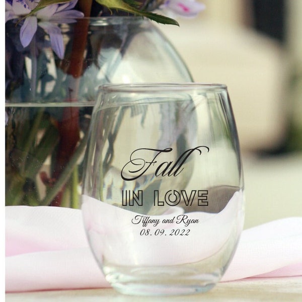 Fall in Love 9 oz Wedding Stemless Wine Glass Favors
