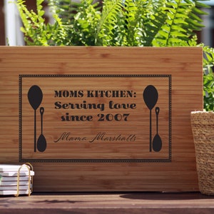 Moms Kitchen Serving Love Since Personalized Bamboo Cutting Board