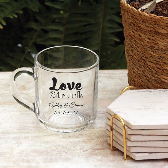 Personalized 10 Oz Glass Coffee Mug Love Struck Design Wedding Favors  Bridal Shower Favors - Etsy