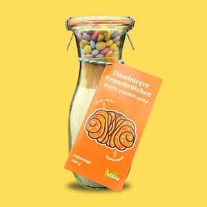 Hamburger Franzbrötchen baking mix vegan colorful chocolate chips in a Weck jar