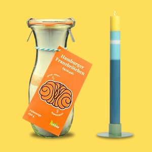 Hamburger Franzbrötchen Backmischung Geschenk Set mit veganer Kerze Moin Hamburg und Grußkarte