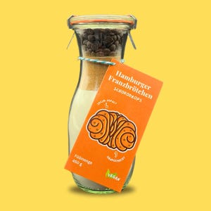 Hamburger Franzbrötchen baking mix vegan chocolate drops in a Weck jar
