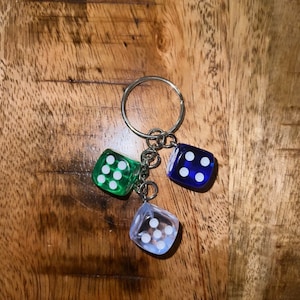 Multicolor Resin, Enamel and Metal Game On Dice Keychain Gold Hardware