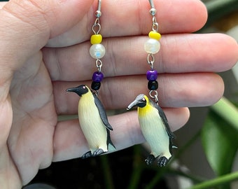 NONBINARY Pride EMPIRE PENGUIN Earrings in Stainless Steel | Nonbinary Earrings | Non-Binary Pride | Genderqueer Earrings | Free Shipping