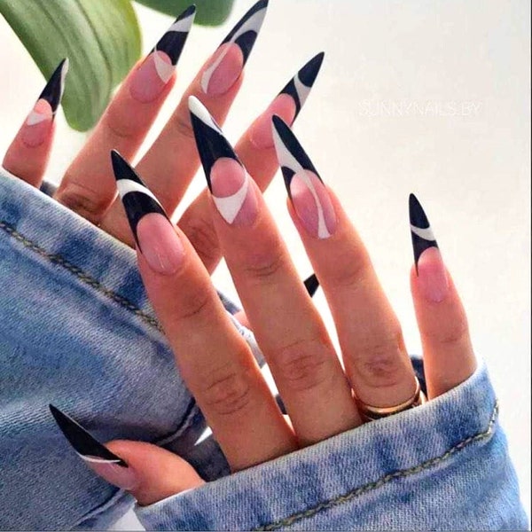 Black Stiletto Nails Etsy