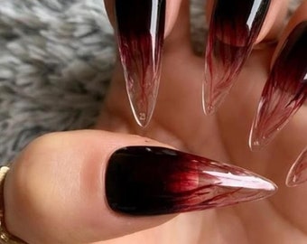 Blood Press On Nails, Dark Red Press On Nail, Stiletto Press On Nail, Art Nail Press On, Fake Nail, Glue On Nail N46
