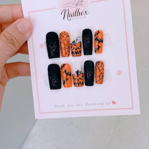 Halloween Press On Nails, Mix and Match Press On Nails, Press On Nails, Pumpkin Press On Nails, Scary Nails, N19