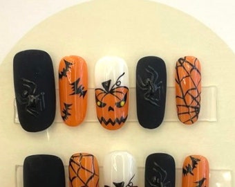 Halloween Press On Nails, Mix and Match Press On Nails, Press On Nails, Pumpkin Press On Nails, Scary Nails, N19