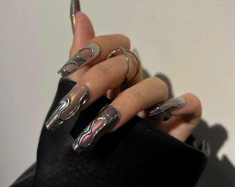 Pink Chrome Press On Nails - Handmade Elegant Nail Art F136