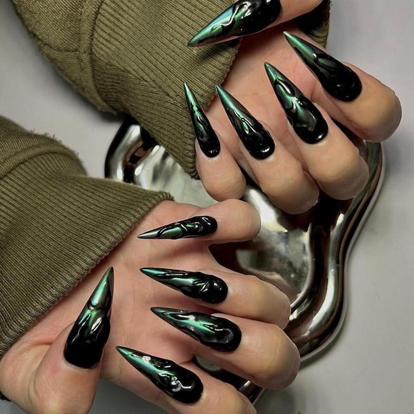 Venom Press On Nails | Handmade Stiletto False Nails, Custom Unique Style F401