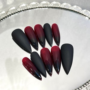 Black Red Ombre Press On Nails, Art Press On Nail, Stiletto Press On Nail, Art Nail Press On, Fake Nail, Glue On Nail N55