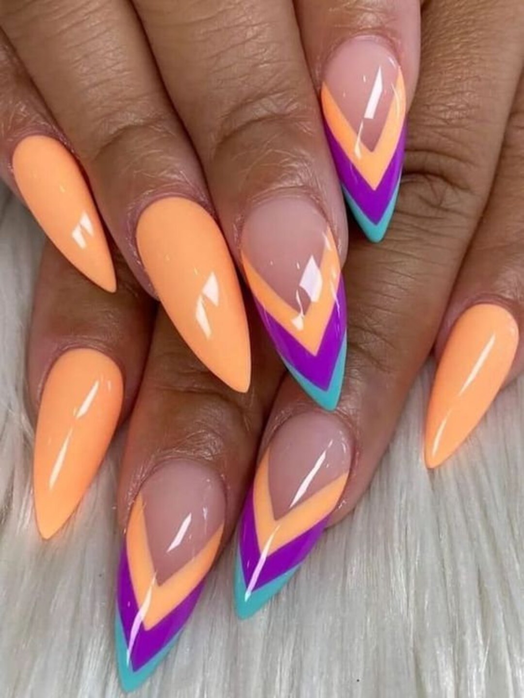 Orange Pastel and French Acrylic Nails Press on Nails Gel - Etsy