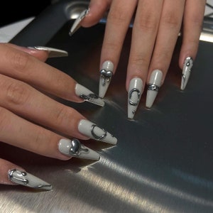 Metallic Y2k and Charm Gel Art Arcylic Press On Nails Design - Elegant Nail Art | Unique Arcylic Press On Nails | Fake Nails | F221