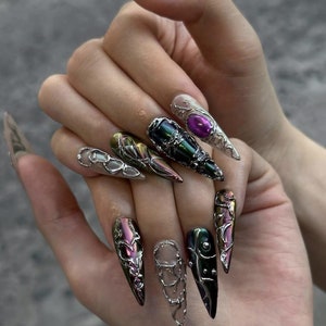 Ghostly Press On Nails | Handmade Iridescent Chrome Nail Art F412