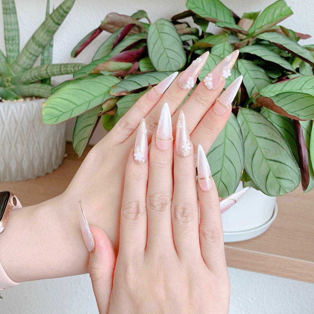 Nude Press on Nails, Girly Flowers Press on Nail, Balerina Press on Nail, Art Nail Press On