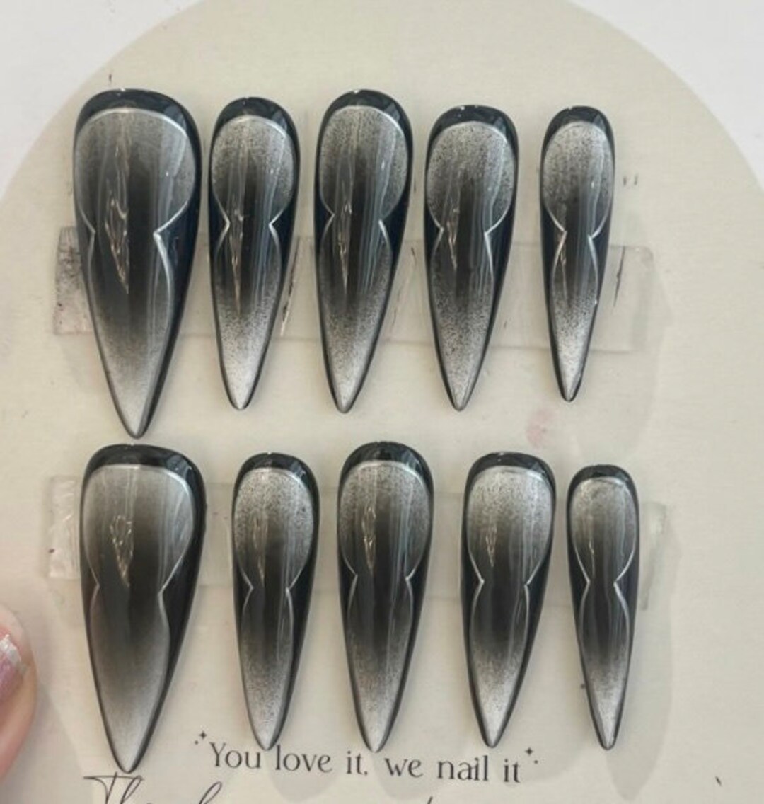Black and Grey Aura Acrylic Nails Pink Press on Nails Gel Custom Nails Fake Nails Cute Fun