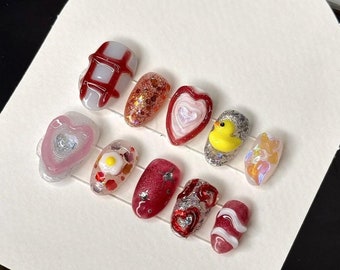 Handmade Pool Summer Press On Nails | Novelty Fake Nails F262