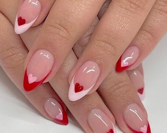 Valentine's Press On Nails, Pink and Red Hearts (Reusable Set) F1742