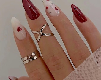 Red Heart Press On Nails - Elegant Valentine’s Day Style F1752