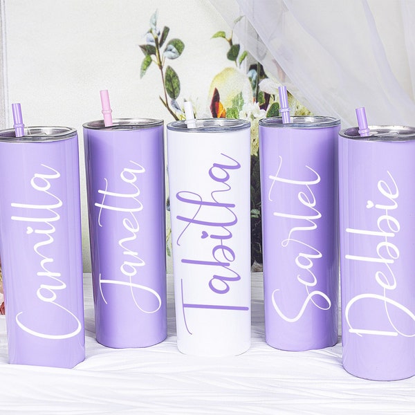 20oz Bridesmaid Tumbler Personalized Tumbler Stainless Tumbler with Name Skinny Tumbler with Straw Wedding Tumbler for Bridesmaid Gift Propo