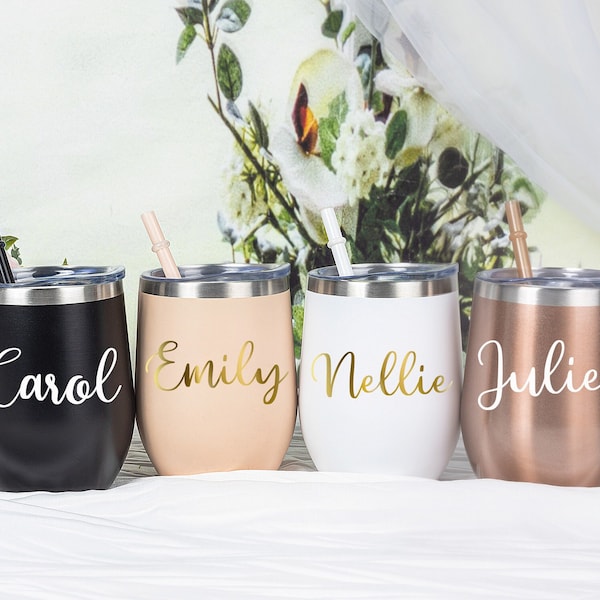 Personalized Wine Tumbler with Straw Stainless Wine Glass with Name Wine Cup for Bridesmaid Tumbler Proposal Gifts Bachelorette Party Favor