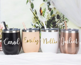 Personalized Wine Tumbler with Straw Stainless Wine Glass with Name Wine Cup for Bridesmaid Tumbler Proposal Gifts Bachelorette Party Favor