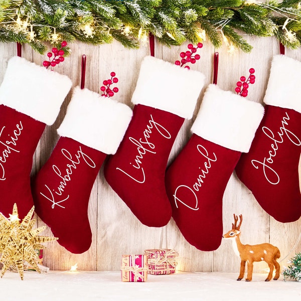 Red Christmas Stockings Personalized Stockings Holiday Stocking Family Stockings Monogram Name Stocking Christmas Decor Christmas Gifts