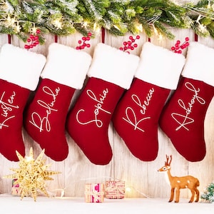 Personalized Red Velvet Christmas Stocking Custom Family Stockings Holiday Stocking Monogram Stocking with Names Christmas Gift For Family