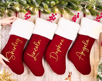 Traditional Red Velvet Stocking, Personalized Family Christmas Stockings, Monogram Stockings, Holiday Stockings, Christmas Gifts, Tree Decor