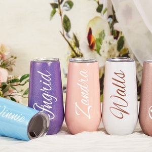 Personalized Glitter Champagne Tumbler,Stainless Champagne Glass for Bridesmaid Champagne Flute Name Wine Tumbler Bachelorette Party Favor