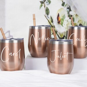 Personalized Wine Tumbler with Straw Stainless Wine Glass with Name Wine Cup for Bridesmaid Tumbler Proposal Gifts Bachelorette Party Favor image 6