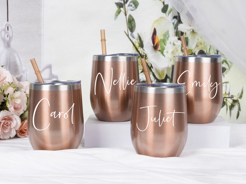 Personalized Wine Tumbler with Straw Stainless Wine Glass with Name Wine Cup for Bridesmaid Tumbler Proposal Gifts Bachelorette Party Favor image 6