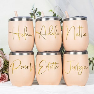 Personalized Wine Tumbler with Straw Stainless Wine Glass with Name Wine Cup for Bridesmaid Tumbler Proposal Gifts Bachelorette Party Favor image 3