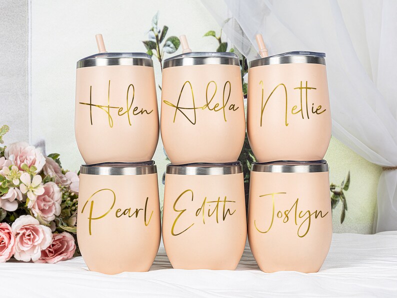 Personalized Wine Tumbler with Straw Stainless Wine Glass with Name Wine Cup for Bridesmaid Tumbler Proposal Gifts Bachelorette Party Favor image 3