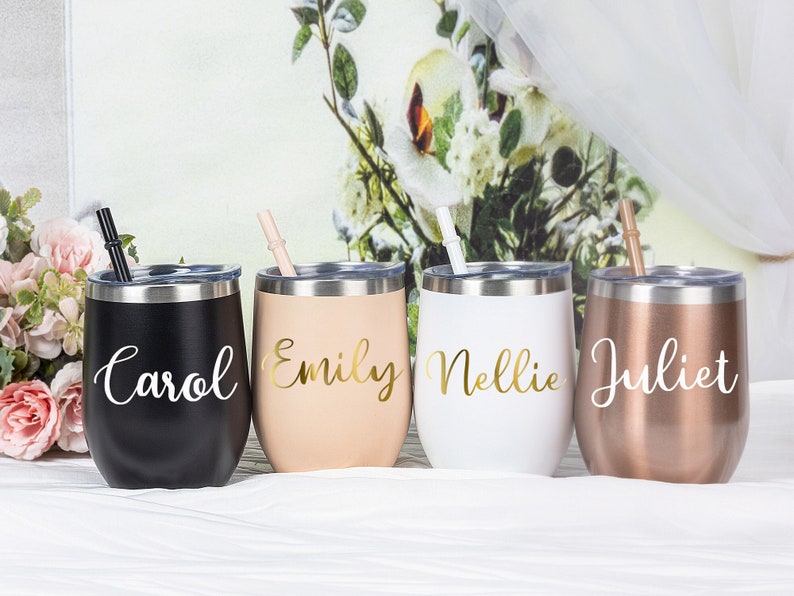 Personalized Wine Tumbler with Straw Stainless Wine Glass with Name Wine Cup for Bridesmaid Tumbler Proposal Gifts Bachelorette Party Favor image 1