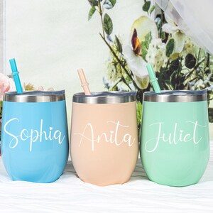 Personalized Wine Tumbler with Straw Stainless Wine Glass with Name Wine Cup for Bridesmaid Tumbler Proposal Gifts Bachelorette Party Favor image 4