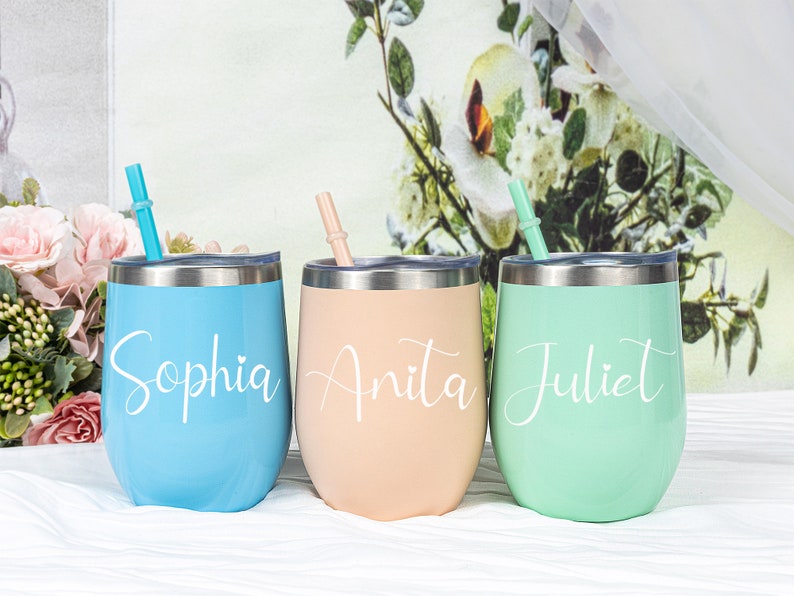 Personalized Wine Tumbler with Straw Stainless Wine Glass with Name Wine Cup for Bridesmaid Tumbler Proposal Gifts Bachelorette Party Favor image 4