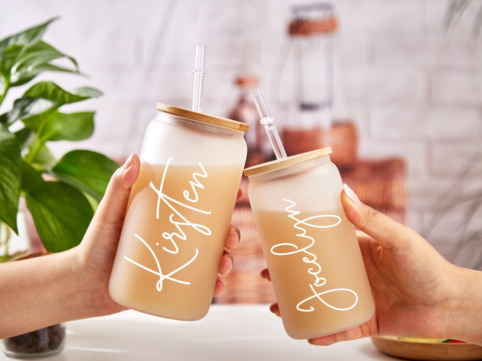 Personalized Iced Coffee Cup Glass Can Soda Cup With Lid and Straw  Bridesmaid Gift Idea Custom Proposal Gifts EB3496ERT 