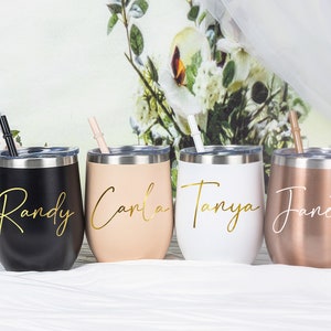 Personalized Wine Tumbler with Straw Stainless Wine Glass with Name Wine Cup for Bridesmaid Tumbler Proposal Gifts Bachelorette Party Favor image 2