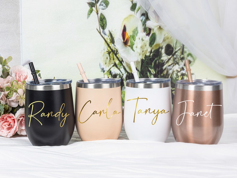 Personalized Wine Tumbler with Straw Stainless Wine Glass with Name Wine Cup for Bridesmaid Tumbler Proposal Gifts Bachelorette Party Favor image 2