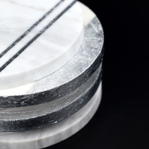 Luxury White Natural Marble Coasters with Silver Inlay | Coaster Set | Marble Coasters | Wine Coasters | House Warming Gift