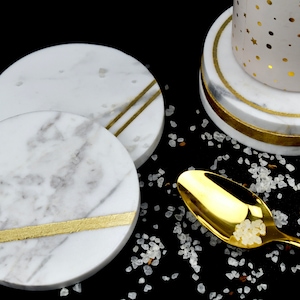 Luxury White Natural Marble Coasters with Gold Inlay | Coaster Set | Marble Coasters | Wine Coasters | House Warming Gift
