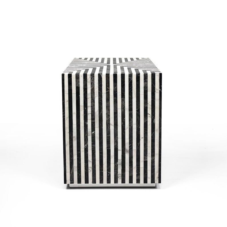 Marble Cube Side Table Black White Etsy