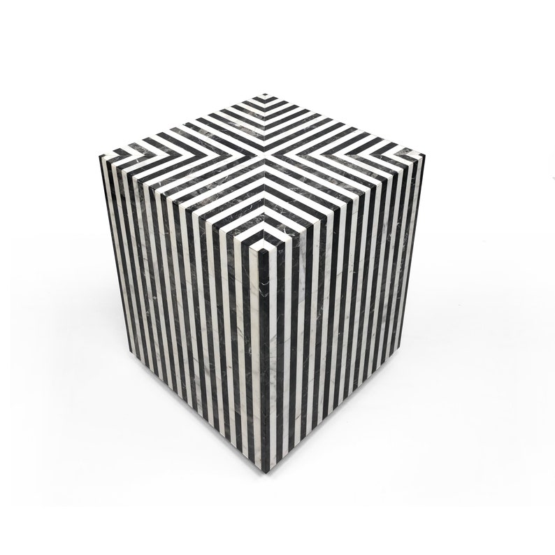 Marble Cube Side Table Black White Etsy