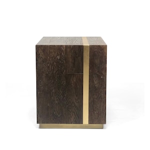 Marble Cube Side Table Wood Effect With Gold Line