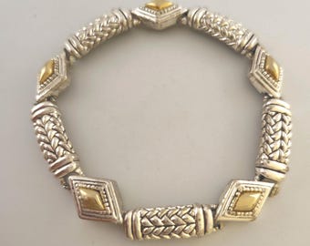 Vintage Bali Style Bracelet:  Two Tone, 7.25-Inch, Magnetic Clasp
