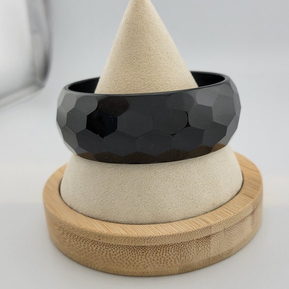 Vintage Dark Green Bakelite Bangle: Faceted Honey… - image 1